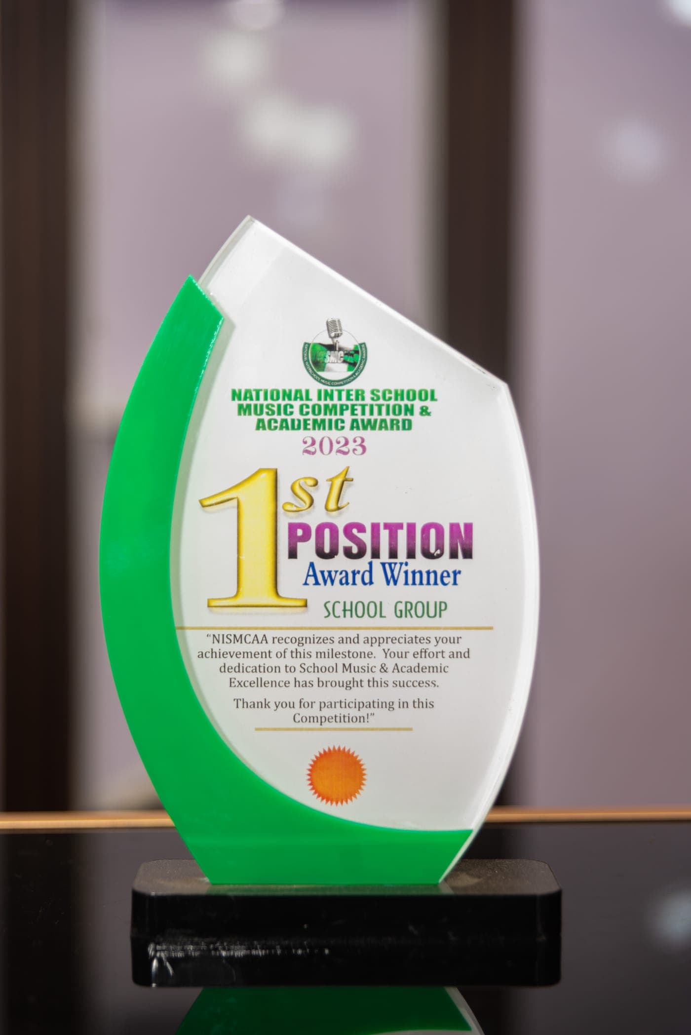National Inter-School Music Competition and Academic Award 1st Position trophy